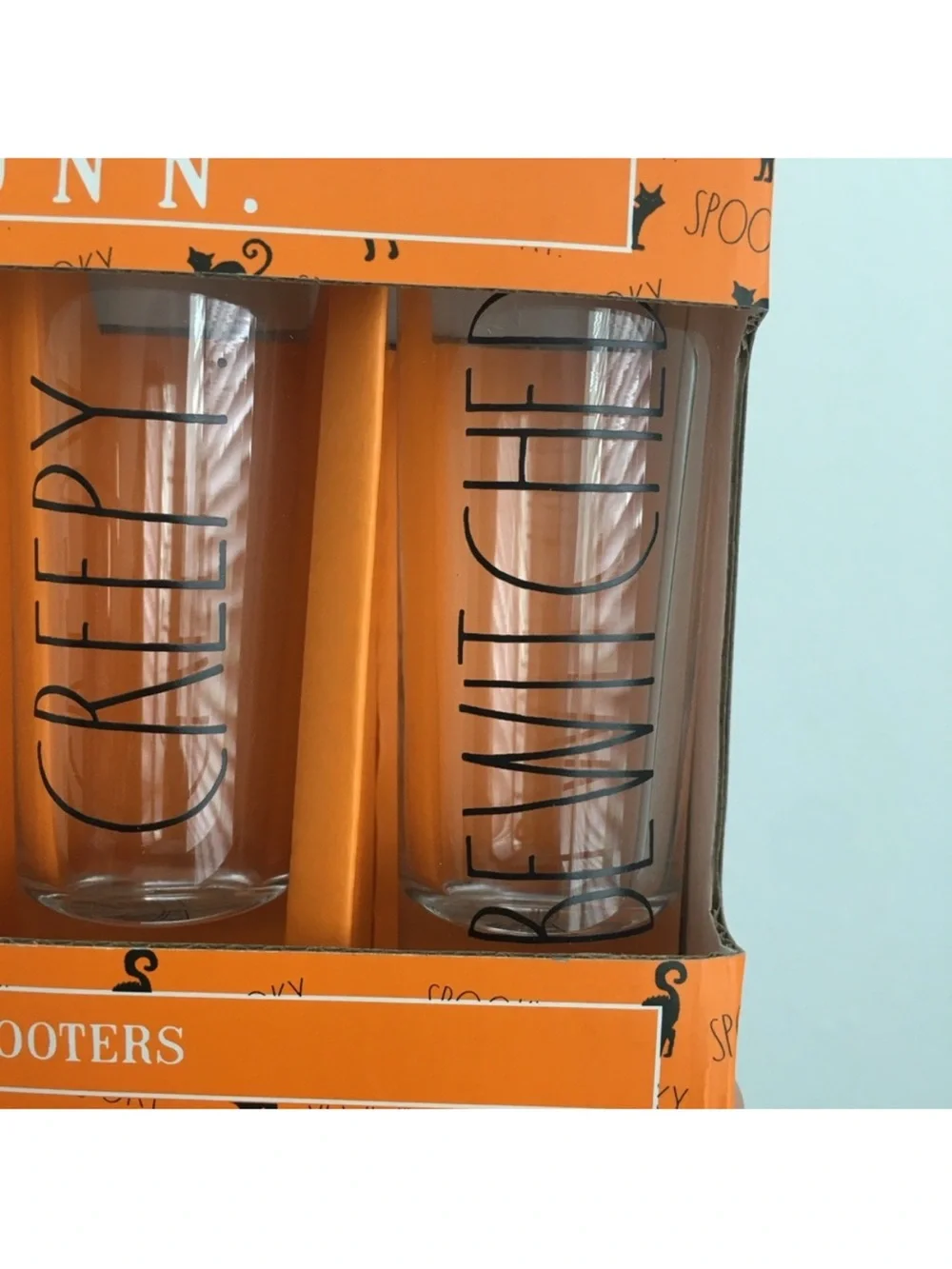 Rae Dunn Orange and Black Halloween Shot Glass Set Set of 4